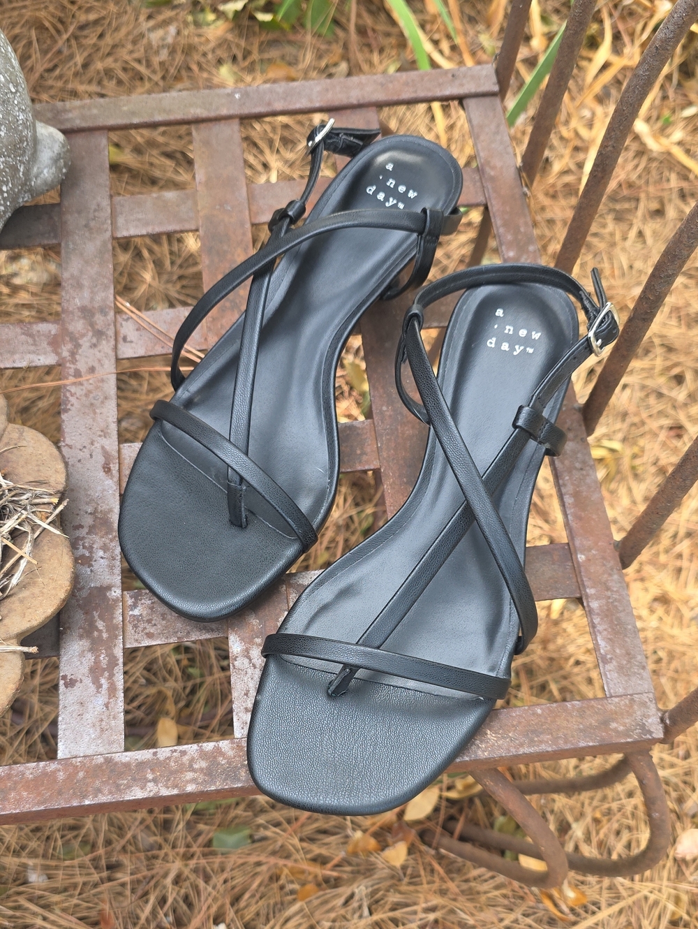 a new day Black Strappy Square-Toe Sandals Size 7 Womens Side Buckle